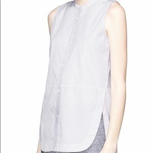 Vince Blue Striped Poplin Sleeveless Shirt